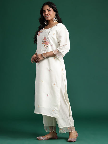 Floral Embroidered Mirror Work Kurta with Palazzos & Dupatta