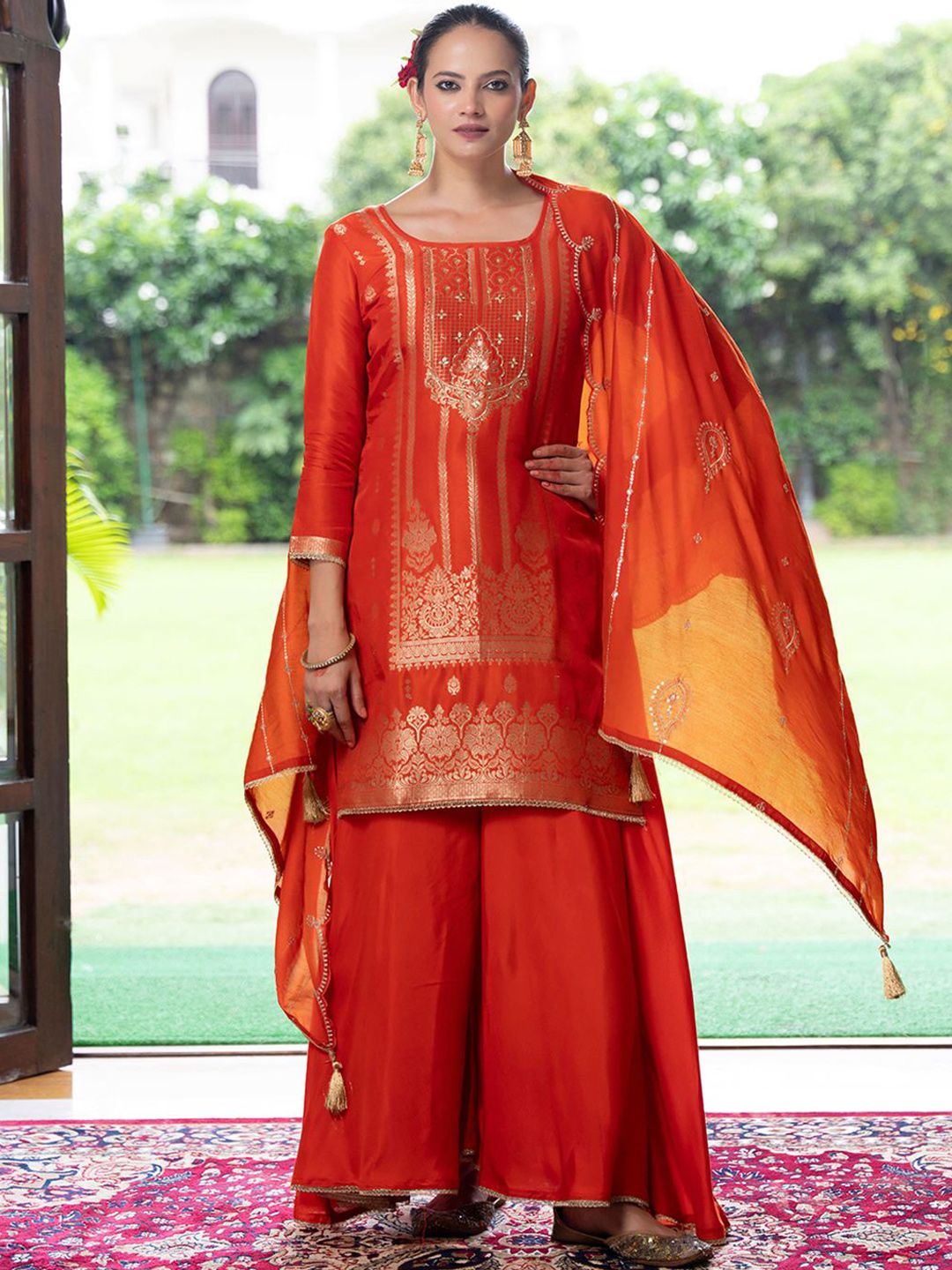 Dhiyona CH Women Ethnic Motifs Regular Kurta Palazzos & With Dupatta