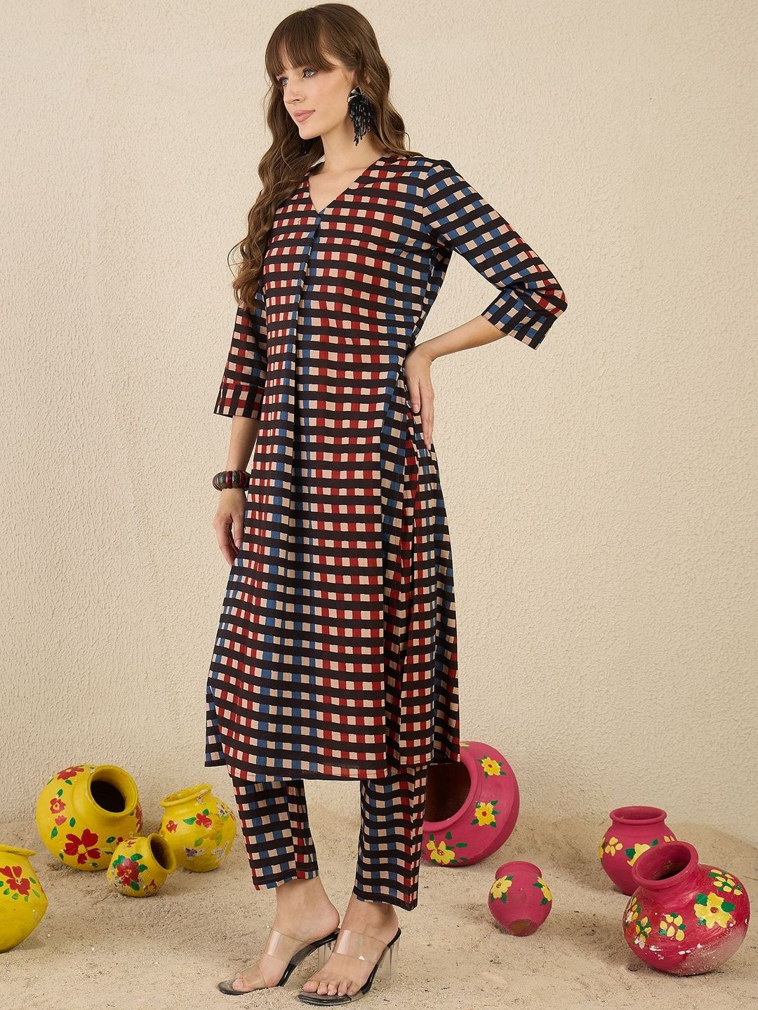 Printed V-Neck Straight Pure Cotton Kurta With Trouser