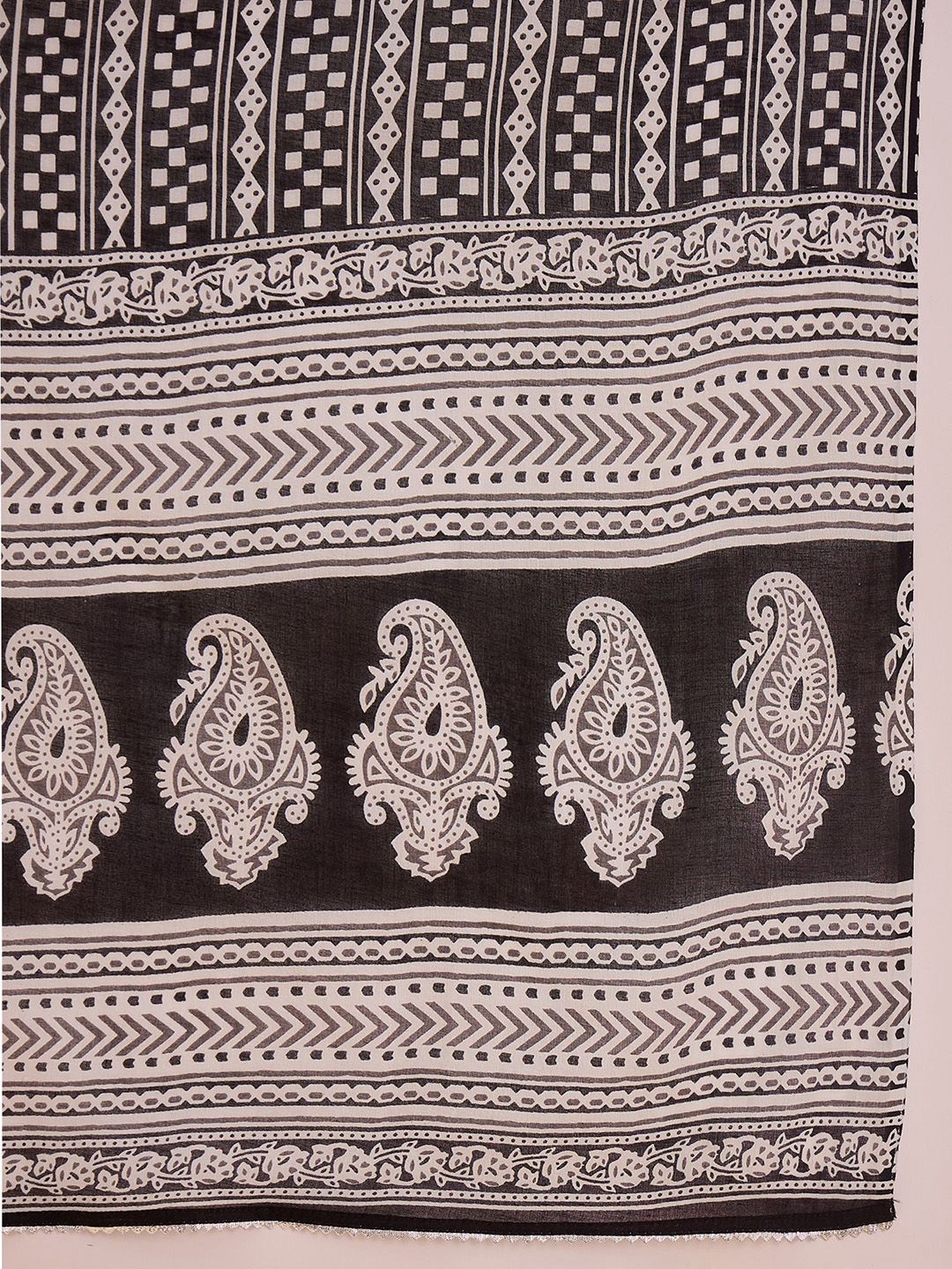 Dhiyona IE Geometric Printed Mirror Work Pure Cotton Kurta With Palazzos & Dupatta
