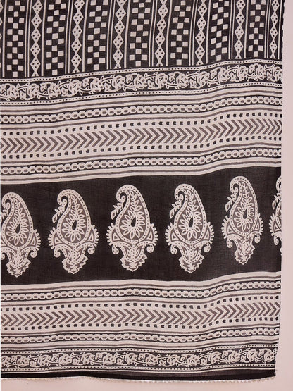 Dhiyona IE Geometric Printed Mirror Work Pure Cotton Kurta With Palazzos & Dupatta
