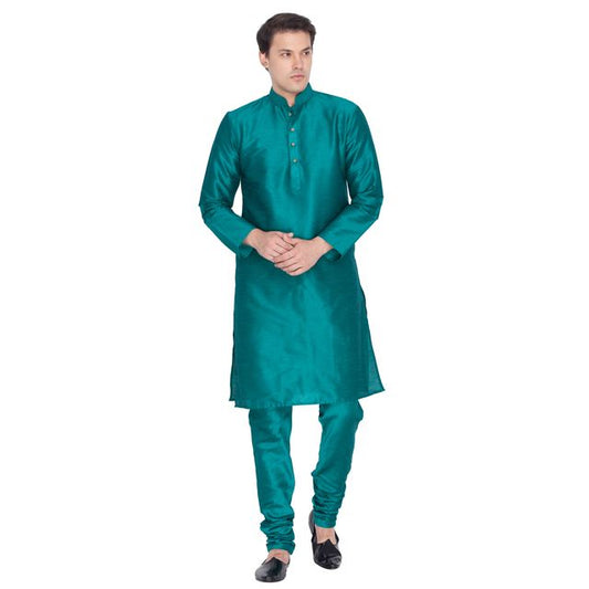 Men's Green Silk Blend Straight Kurta Pyjama Set