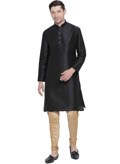 Men's Black Silk Blend Straight Kurta Pyjama Set