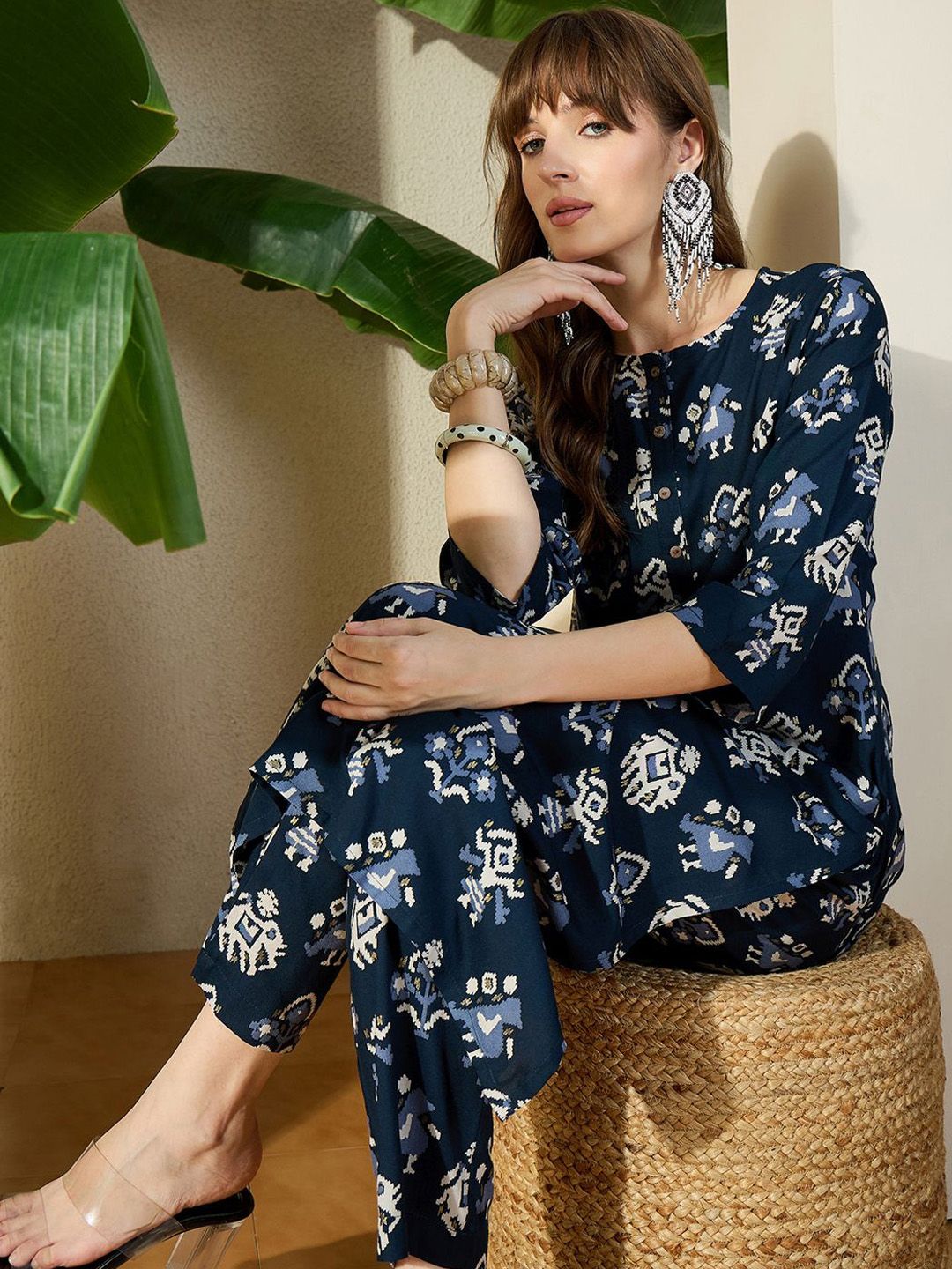 Dhiyona IE Printed Round Neck Tunic With Trouser