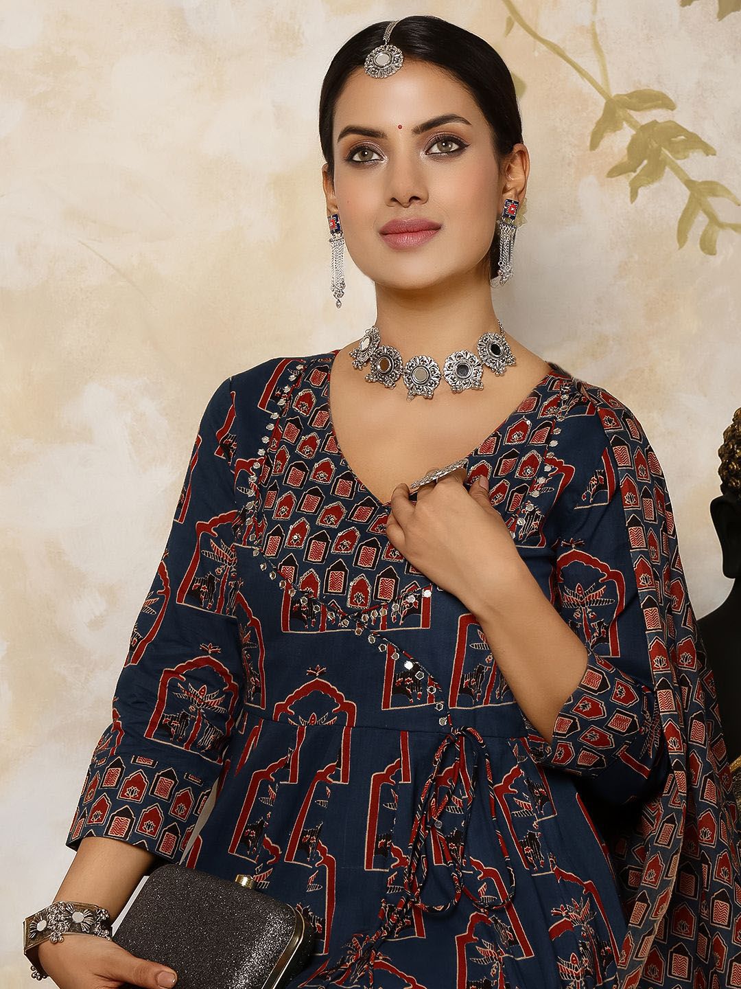 Dhiyona SN Women's Printed Pure Cotton Flared V-Neck Kurta & Palazzo With Dupatta