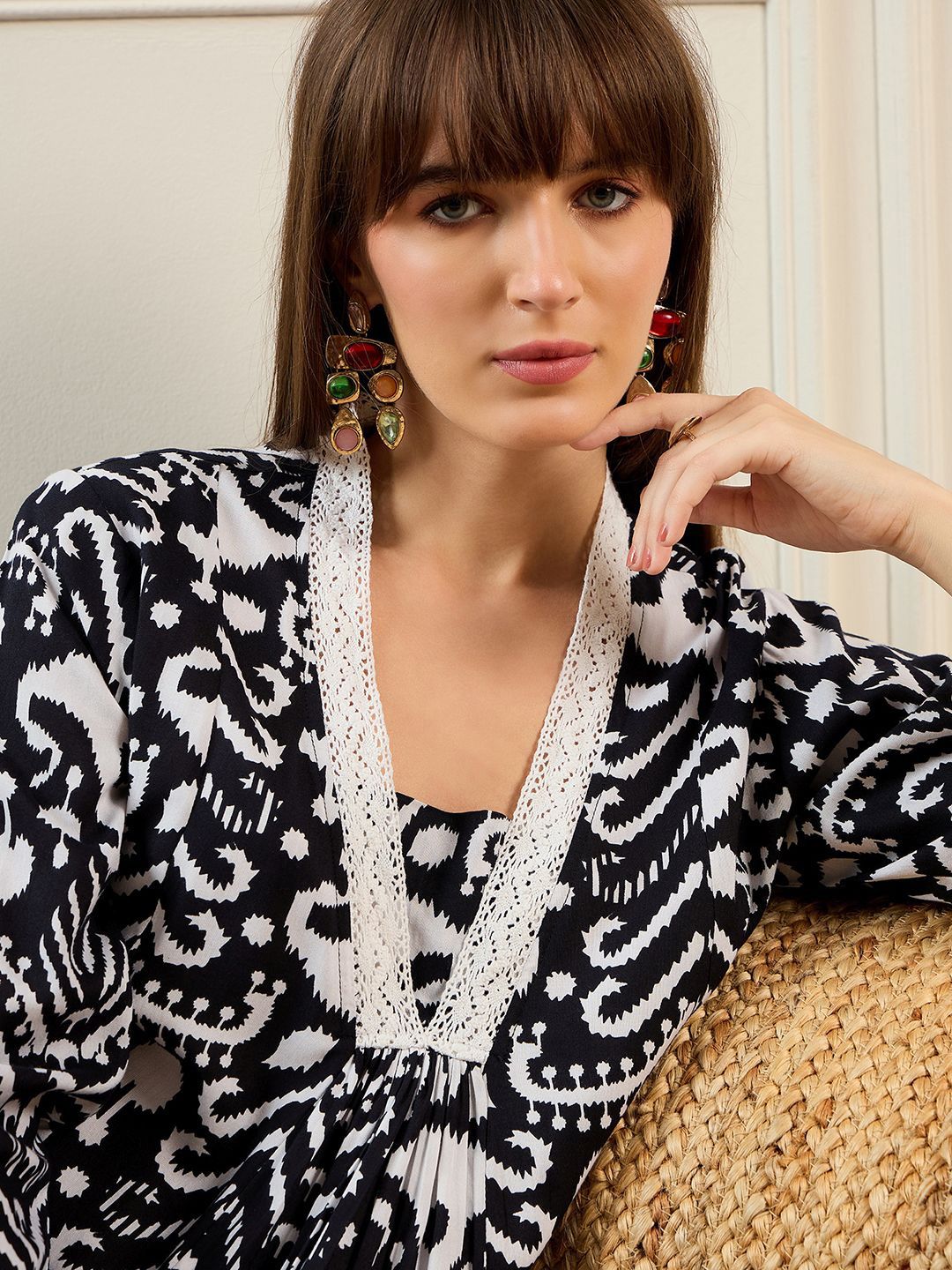 Dhiyona IE Abstract Printed Pleated A-Line Kurta