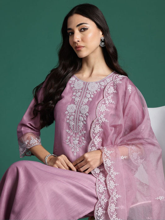 Women Ethnic Motifs Embroidered Kurta with Trousers & Dupatta