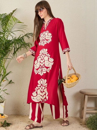 Ethnic Motifs Printed V-Neck Straight Kurta With Palazzos