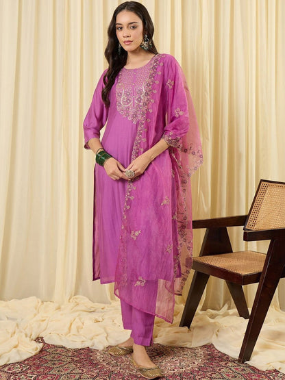 Women Ethnic Motifs Embroidered Regular Thread Work Kurta with Trousers & With Dupatta