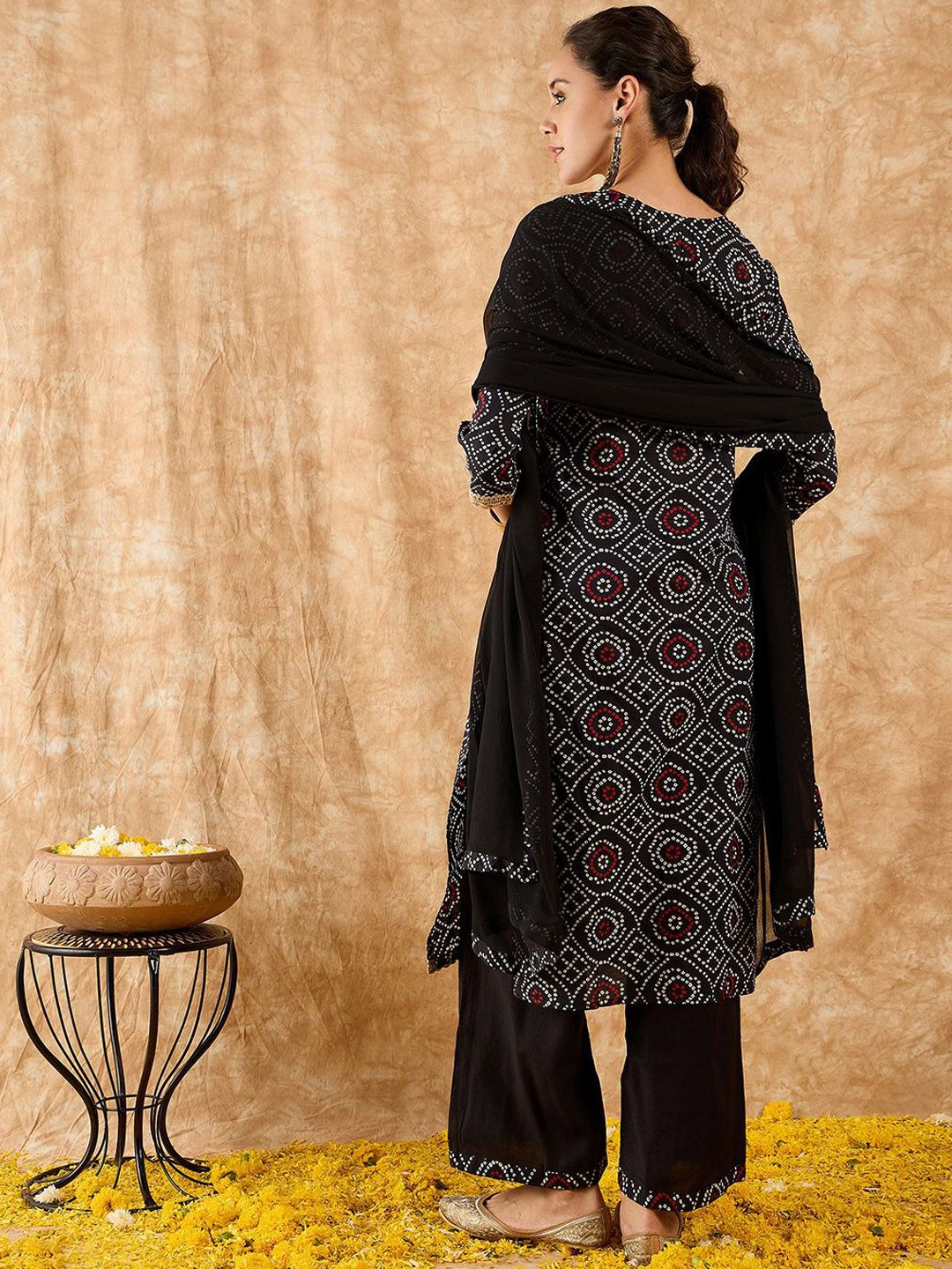 Bandhani Printed Straight Pure Cotton Kurta with Palazzos & Dupatta