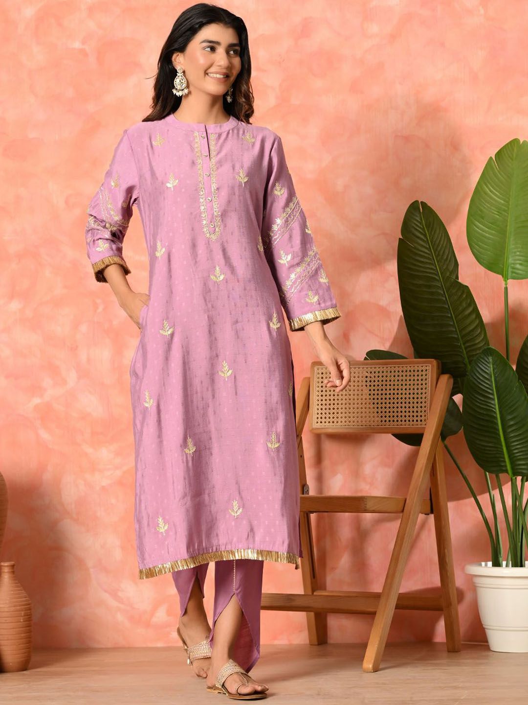 Dhiyona SN Women's Solid Embroidered Kurta with Dhoti Pant & Dupatta