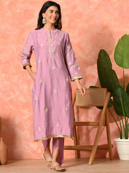 Dhiyona SN Women's Solid Embroidered Kurta with Dhoti Pant & Dupatta