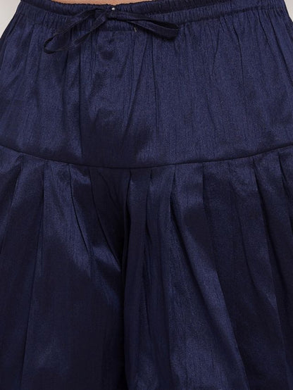 Men's Navy Blue Silk Blend Regular Dhoti