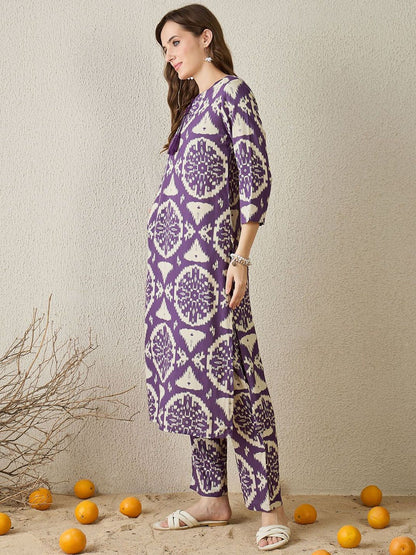 Dhiyona IE Ethnic Motifs Printed Round Neck Tunic With Trousers