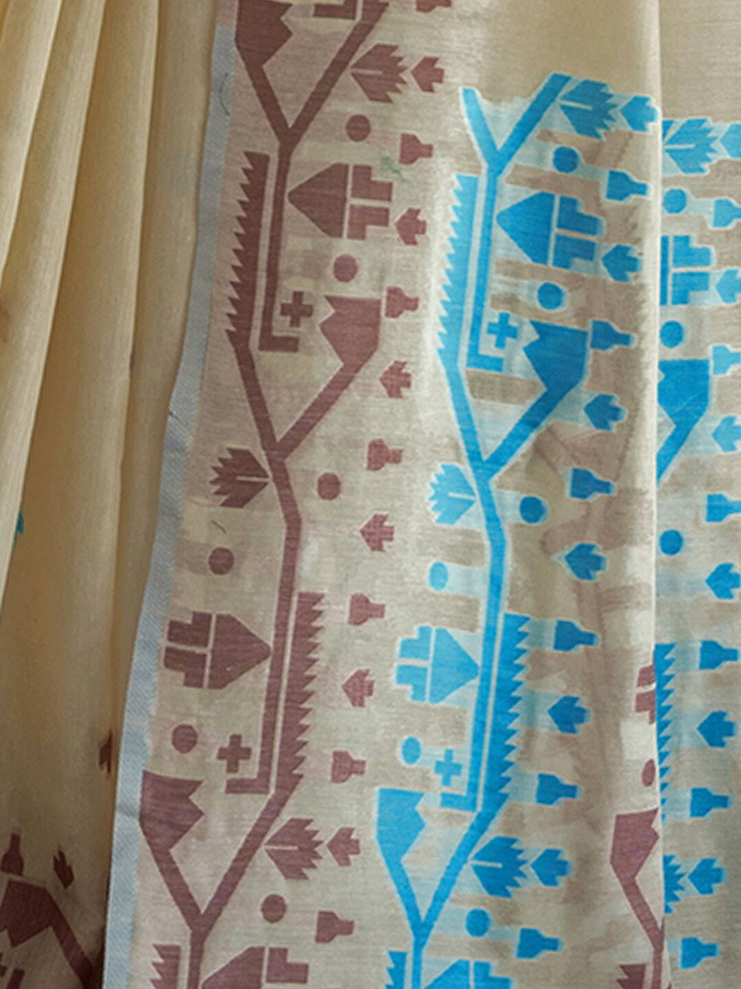 Dhiyona GR Women's Pankti Carolina Blue Cotton Jamdani Saree