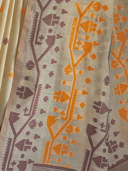 Dhiyona GR Women's Pankti Amber Yellow Cotton Jamdani Saree