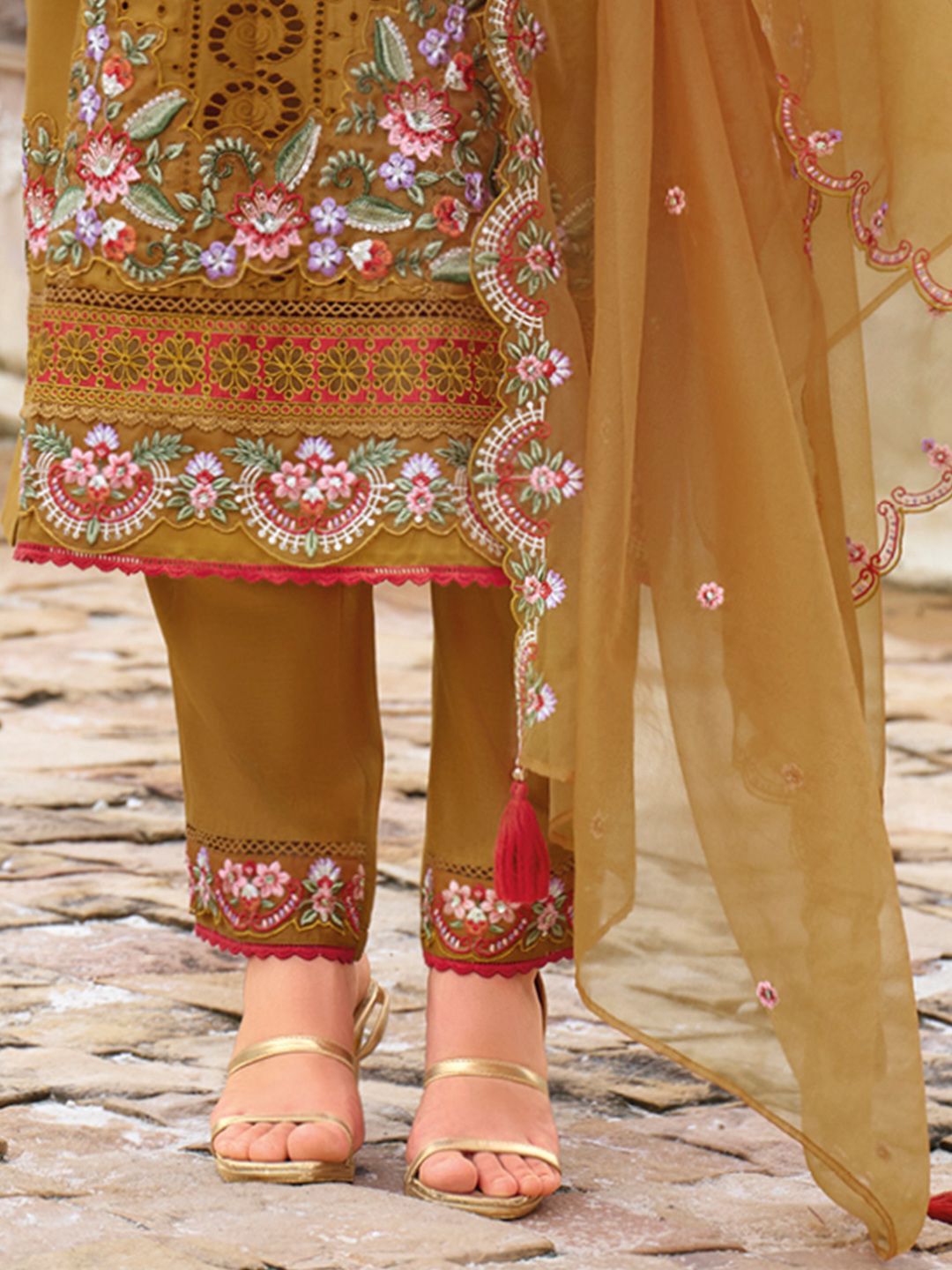 Adults-Women Woven Design Embroidered Kurta with Trousers & Dupatta