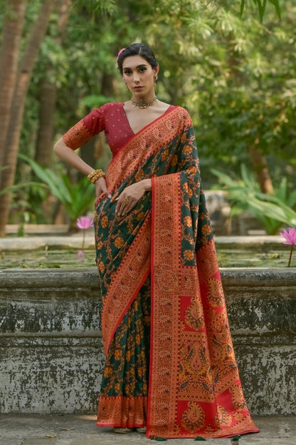 Btgreen Red Pashmina Silk Saree