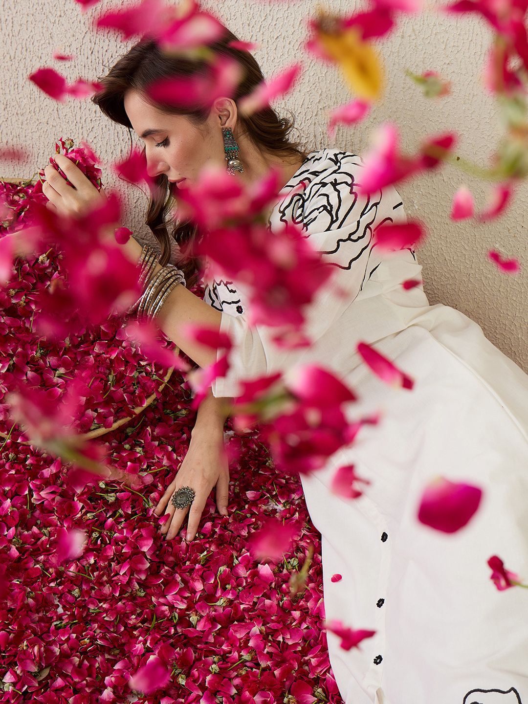 Women Ethnic Motifs Printed Regular Mirror Work Pure Cotton Kurta Trousers