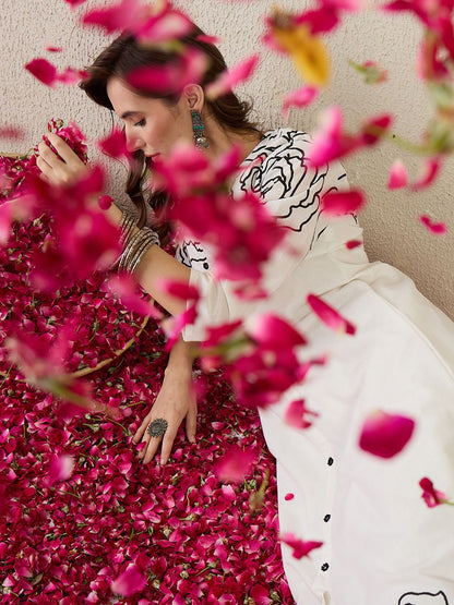 Women Ethnic Motifs Printed Regular Mirror Work Pure Cotton Kurta Trousers