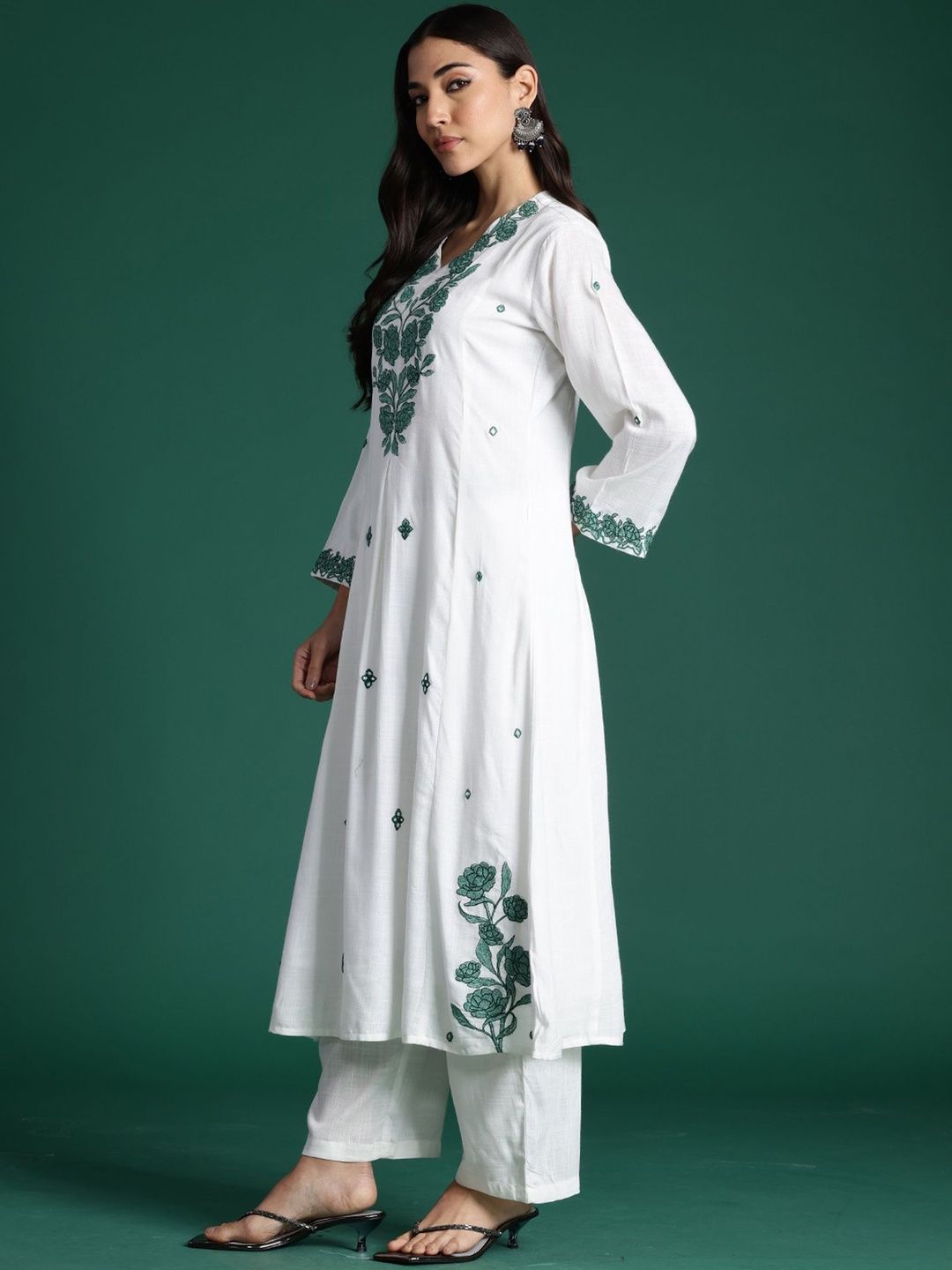 Women Floral Embroidered Regular Pure Cotton Kurta With Trousers & Dupatta