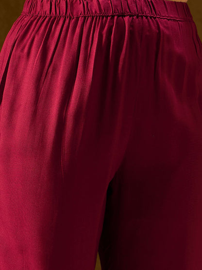 Dhiyona IE Ethnic Motifs Embroidered Zari A-Line Kurta With Trousers & Dupatta