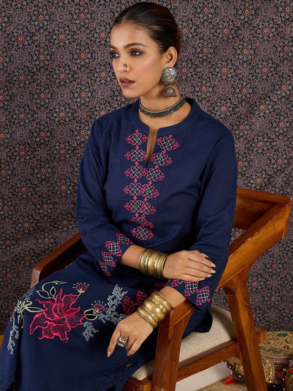 Women Ethnic Motifs Embroidered Regular Thread Work Pure Cotton Kurta with Trousers