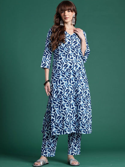 Women Printed Regular Pure Cotton Kurta with Trousers