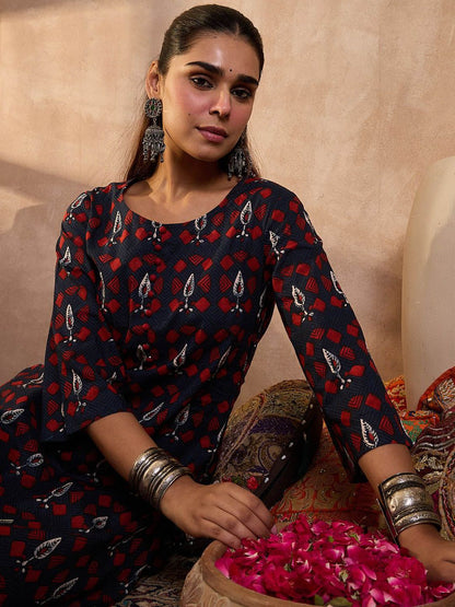 Dhiyona IE Printed Round Neck Pure Cotton Tunic With Trouser