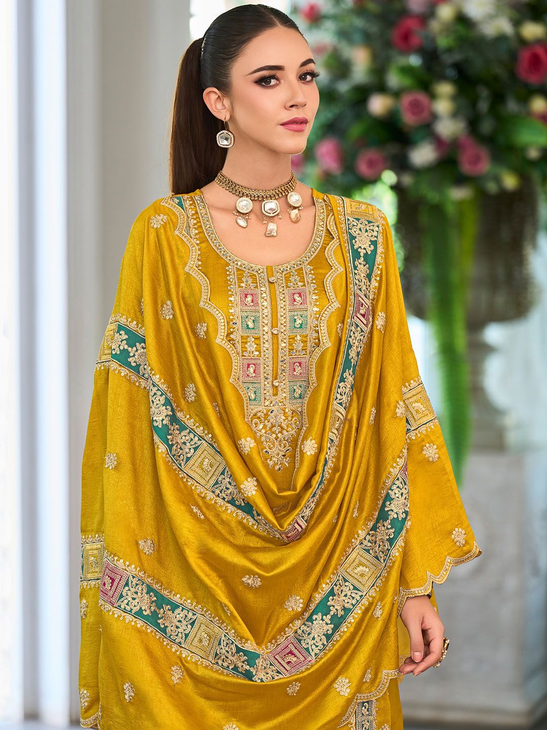 Women Ethnic Motifs Embroidered Kurta with Trousers & Dupatta