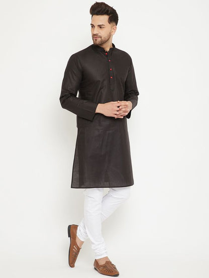 Men's Black Cotton Straight Kurta Pyjama Set