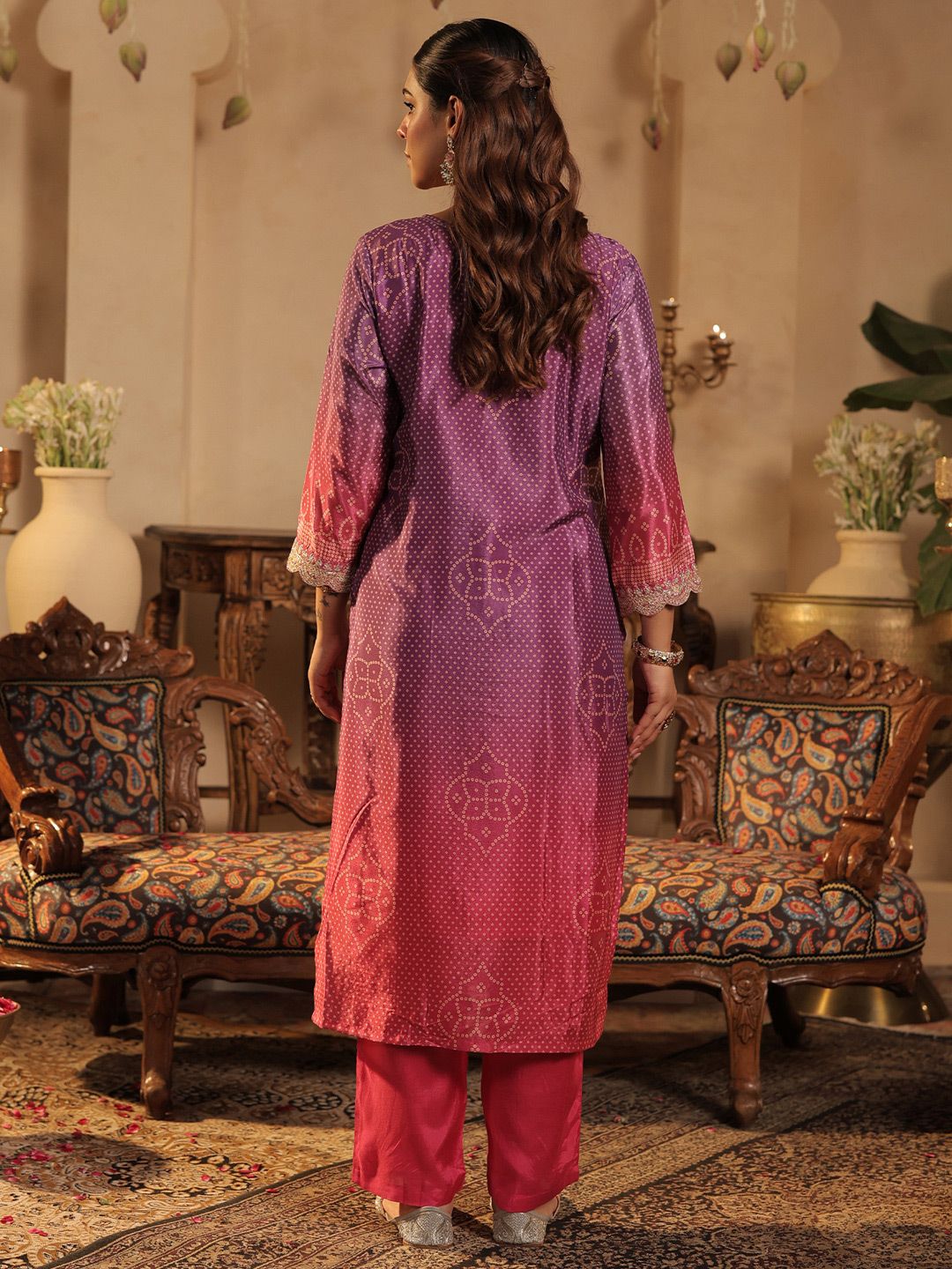 Women Bandhani Printed Kurta with Trousers & Dupatta