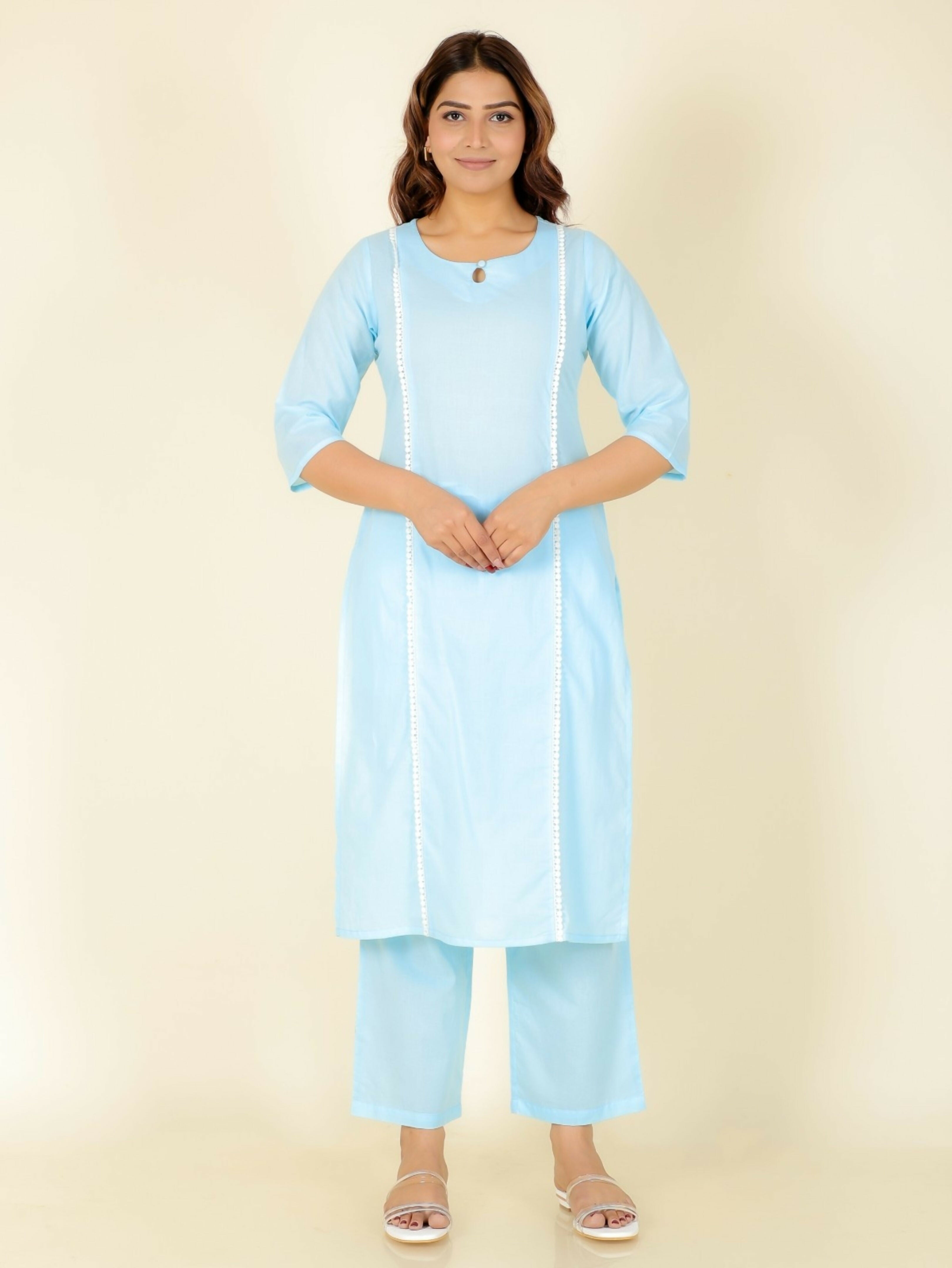 Women's Panelled Soft Cotton Solid Women's Kurta - Blue