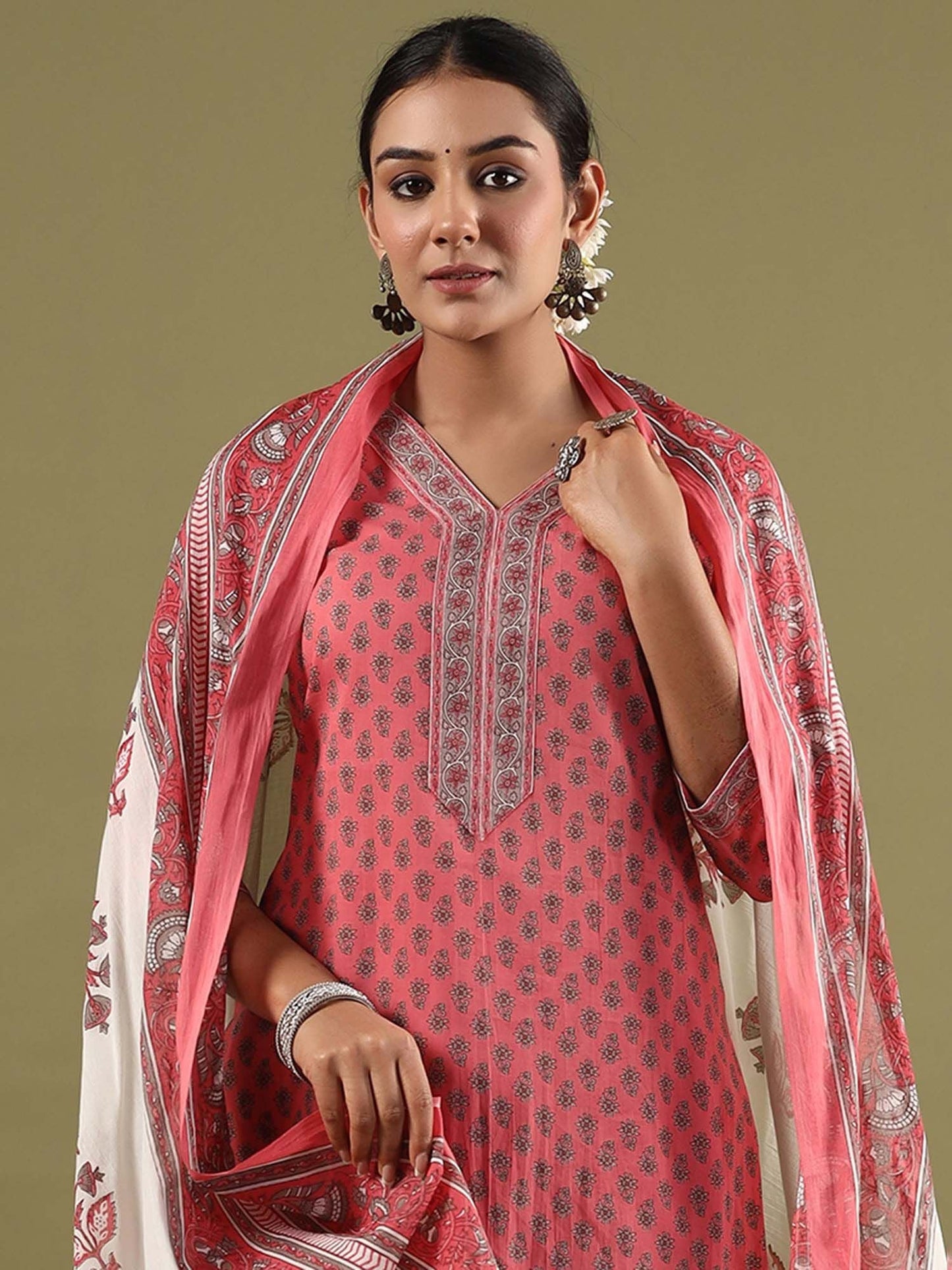 Dhiyona IE Ethnic Motifs Printed Regular Pure Cotton Kurta with Salwar & Dupatta