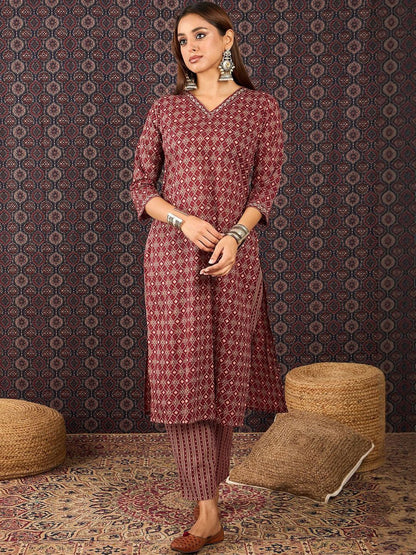 Women Ethnic Motifs Printed Regular Pure Cotton Kurta Trousers With Dupatta