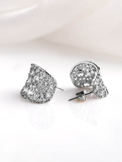 Dhiyona RJ Women's Rhodium Plated Sparkling AD & Cubic Zirconia Studded Luxurious Hoop Earrings