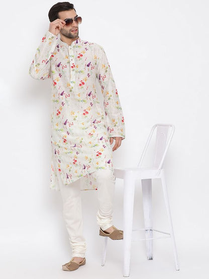 Men's Cream Cotton Blend Straight Kurta