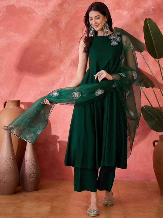 Dhiyona SN Women's Sequinned A-Line Kurta & Palazzo With Dupatta