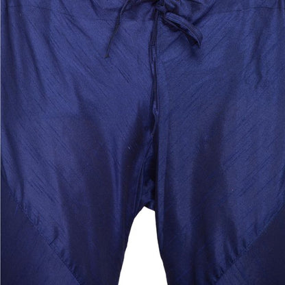Men's Dark Blue Silk Blend Straight Kurta Pyjama Set