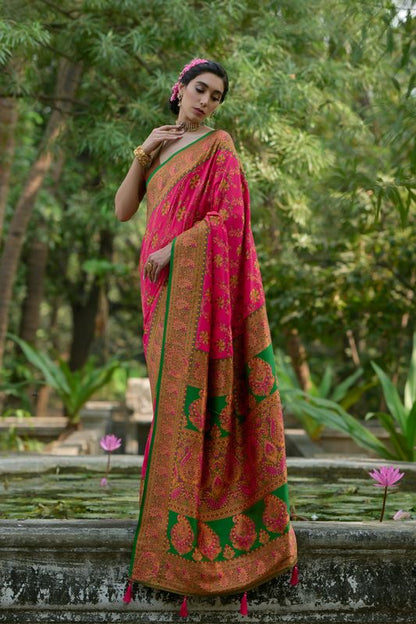 Pink Mahendi Pashmina Silk Saree