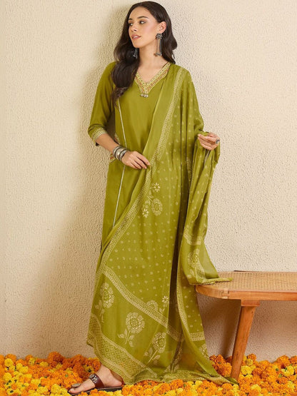 Women Ethnic Motifs Embroidered Regular Thread Work Pure Cotton Kurta with Trousers & With Dupatta