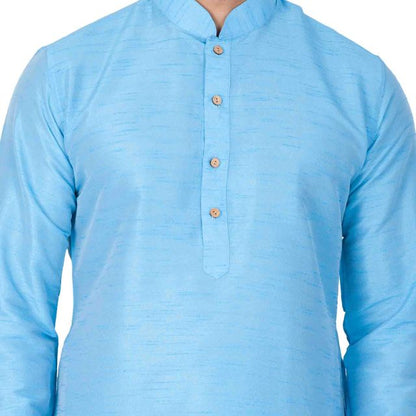 Men's Light Blue Silk Blend Straight Kurta Pyjama Set
