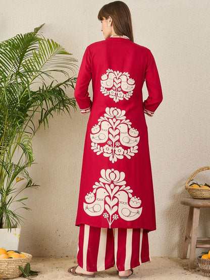 Geometric Printed V-Neck Straight Kurta & Palazzos