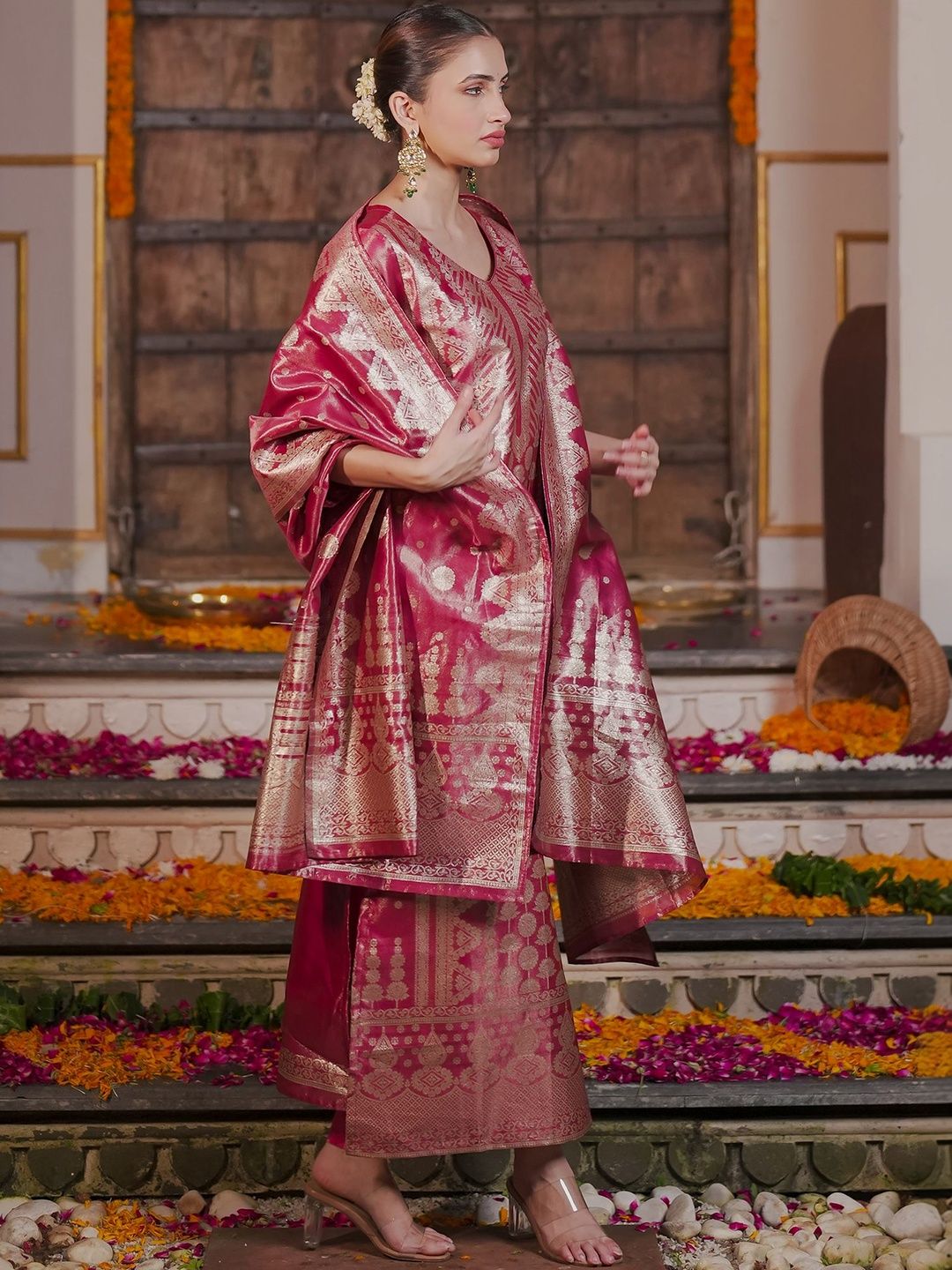 Women Ethnic Motifs Regular Kurta with Trousers & With Dupatta