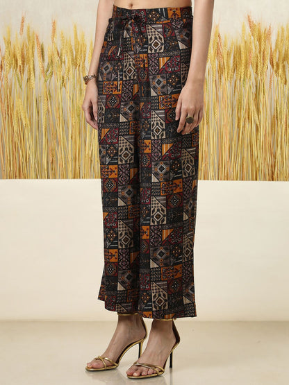 Dhiyona SO Women's Women Ethnic Motifs Printed Regular Mirror Work Kurta with Palazzos
