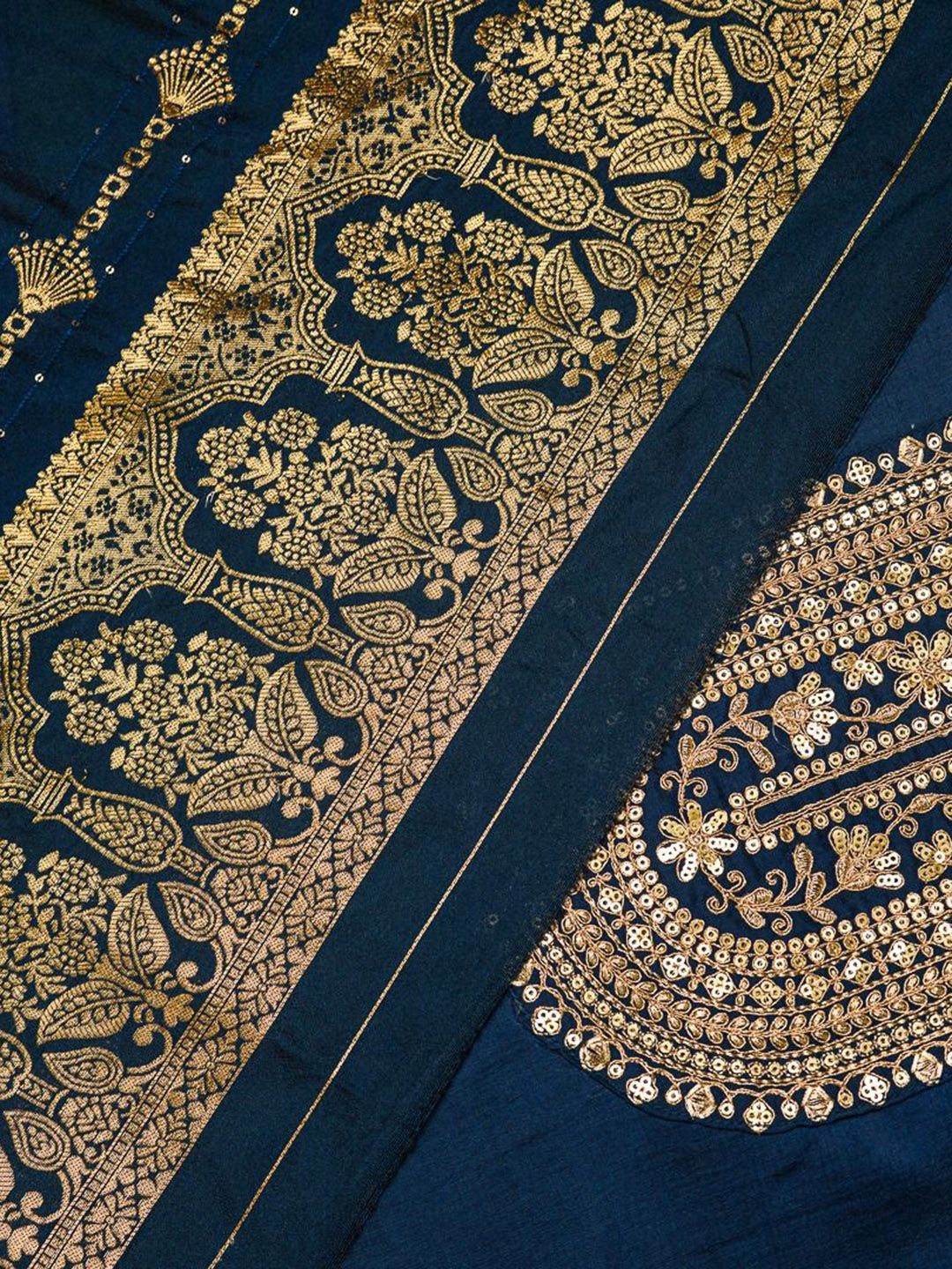 Dhiyona OD  Floral Yoke Design Silk Straight Kurta & Trousers With Dupatta