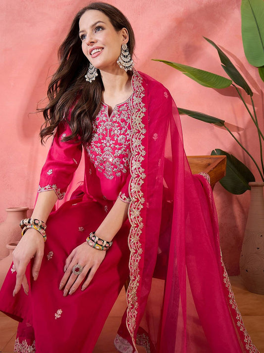 Dhiyona SN Women's Solid Embroidered Kurta with Pyjama & Dupatta