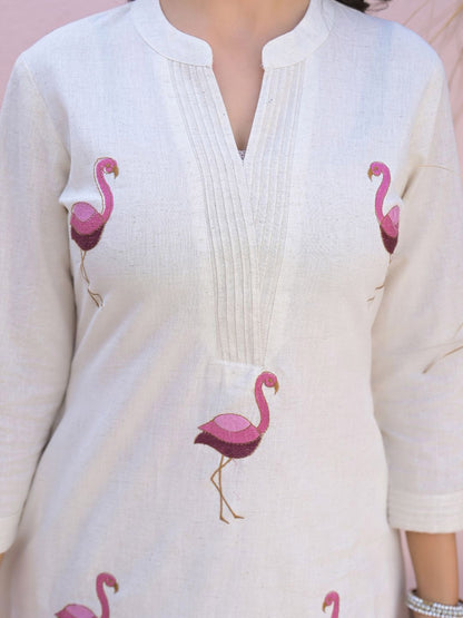 Dhiyona IE Embroidered Mandarin Collar Pure Cotton Tunic With Palazzos