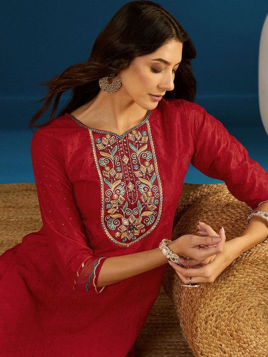 Dhiyona CH Women Ethnic Motifs Embroidered Regular Thread Work Kurta with Trousers