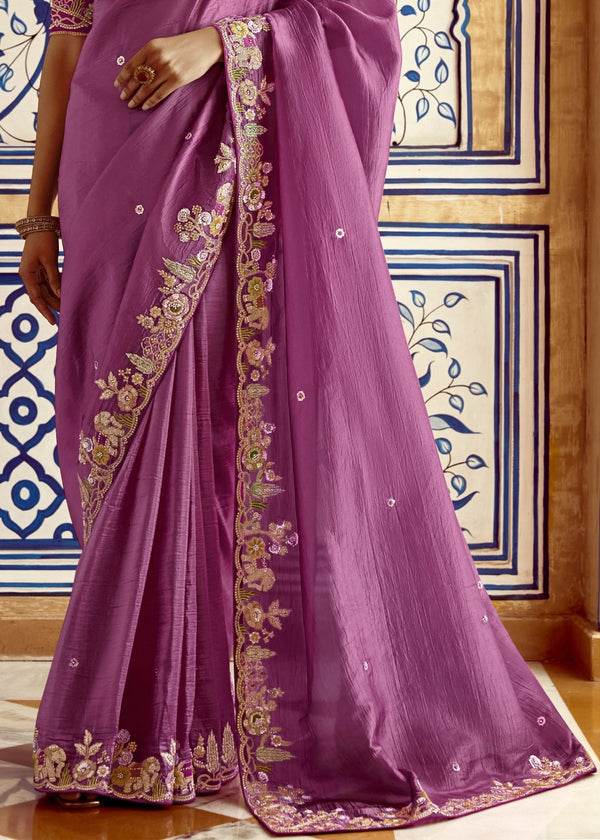 Dhiyona KM Women Purple Designer Tissue Silk Saree